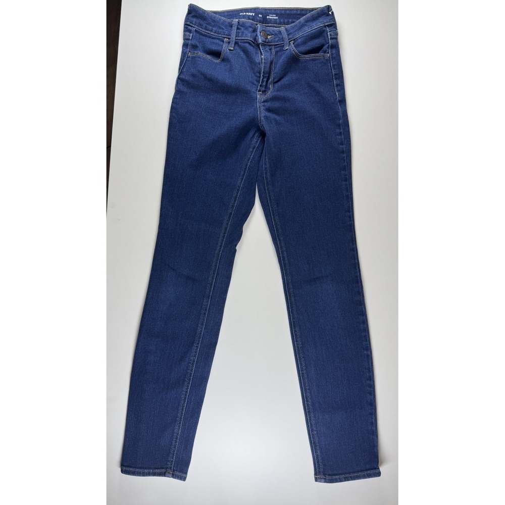 Old Navy High Rise Waist Straight Dark Wash Denim Blue Jeans Stretch Womens 00 "